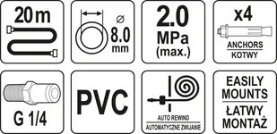 YATO PRZEWÓD PNEUMATYCZNY 8mm x 20m NA ZWIJAKU AUTOMATYCZNYM YT-24244 - Akcesoria pneumatyczne - miniaturka - grafika 3