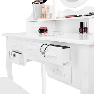 tectake Toaletka z 7 szufladami, lustrem i taboretem w antycznym stylu - biały 402074 - Toaletki - miniaturka - grafika 8