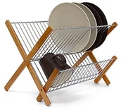Suszarki do naczyń - Relaxdays Składany ociekacz bambusowy  Cross HBT 27 x 38 x 29 cm na talerze i filiżanki, w postaci kosza ociekacza i kosza na naczynia z pojemnikiem na sztućce, kolor: naturalny 10019151 - miniaturka - grafika 1