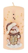 Oświetlenie świąteczne - SWIECE ARTMAN Boże Narodzenie Świeca ozdobna Teddy walec średni piaskowy 1szt - miniaturka - grafika 1