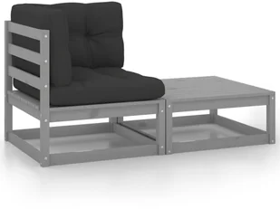 VidaXL 2-cz. zestaw wypoczynkowy do ogrodu, z poduszkami, szary, sosna 805762 - Sofy ogrodowe - miniaturka - grafika 2