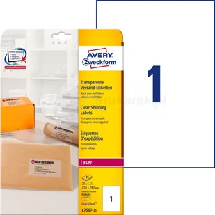 Avery Zweckform Etykiety wysyłkowe do drukarek laserowych przeźroczyste 210 x 297mm 25 arkuszy A - Etykiety samoprzylepne i bloki etykiet - miniaturka - grafika 4