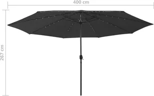 vidaXL Parasol ogrodowy z LED i metalowym słupkiem, 400 cm, czarny 312536 - Parasole ogrodowe - miniaturka - grafika 7