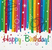Kinder party - Unique Party Supplies Serwetki papierowe, z napisem "Happy Birthday", wzór tęczy, 12,7 cm, 16 sztuk 49561 - miniaturka - grafika 1