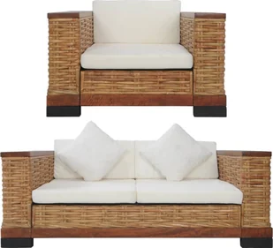 vidaXL 2-cz. zestaw wypoczynkowy, poduszki, brązowy, naturalny rattan 3+2 - Komplety wypoczynkowe - miniaturka - grafika 9