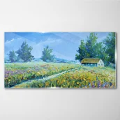 Obrazy i zdjęcia - PL Coloray Obraz Szklany wieś krajobraz kwiaty chata 140x70cm - miniaturka - grafika 1