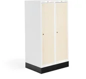 Meble do szkół i przedszkoli - AJ Produkty Szafka do szatni 03, 2 moduły, 2 drzwi, 1340x800x550 mm, brzoza, z podstawą - miniaturka - grafika 1