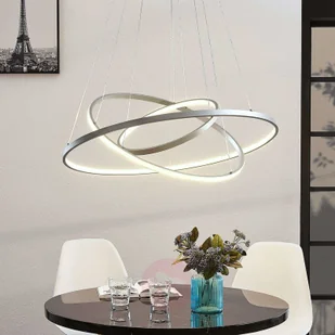 Lampenwelt com Lampa wisząca LED Ezana, trzy pierścienie, nikiel - Lampy sufitowe - miniaturka - grafika 3