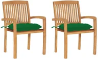 Fotele i krzesła ogrodowe - vidaXL Krzesła ogrodowe, 2 szt., zielone poduszki, lite drewno tekowe! 3063272 - miniaturka - grafika 1