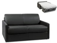 Sofy i kanapy - Vente-Unique 2-osobowa kanapa z ekspresowym mechanizmem rozkładania z materiału skóropodobnego CALIFE - Kolor: czarny - Miejsce do spania: 120 cm - Materac 22 cm - miniaturka - grafika 1