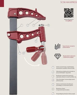 PIHER Ścisk stolarski Maxipress F 60cm 9kN P60060 35x8mm P60060 - Imadła i ściski - miniaturka - grafika 2