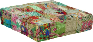vidaXL Kwadratowy puf patchworkowy, bawełna, 50x50x12 cm, zielony - Pufy i podnóżki - miniaturka - grafika 5