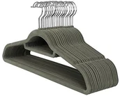 Wieszaki do szafy - SONGMICS Wieszak na ubrania Songmics, aksamit, 20 sztuk, 0,6 cm grubości, wieszak na garnitur, wieszak na kurtkę z antypoślizgową powierzchnią, z dwoma wcięciami, hak obraca się o 360°, antypoślizgowy, szary, - miniaturka - grafika 1
