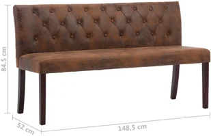 vidaXL Ławka, 148,5 cm, brązowa, sztuczna skóra zamszowa vidaXL - Ławki do przedpokoju - miniaturka - grafika 7