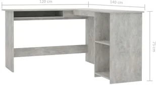 vidaXL vidaXL Biurko narożne, betonowa szarość, 120x140x75 cm, płyta wiórowa - Biurka - miniaturka - grafika 6