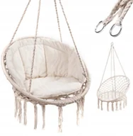 Fotele i krzesła ogrodowe - Huśtawka fotel bocianie gniazdo ecru XL z poduszką - miniaturka - grafika 1