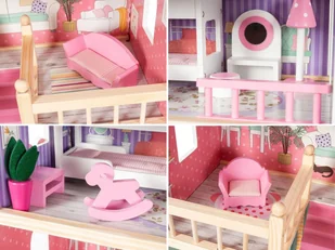 Mamabrum Duży drewniany 3-piętrowy domek dla lalek z tarasem zestawem mebli i oświetleniem LED DOMEK W06A405 - Domki dla lalek - miniaturka - grafika 15