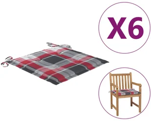 vidaXL Poduszki na krzesła ogrodowe 6 szt. czerwona krata 50x50x4cm  314070 - Pozostałe meble ogrodowe - miniaturka - grafika 2
