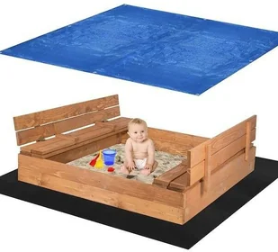 Piaskownica drewniana zamykana 120x120cm impregnowana z włókniną i plandeką PS120SET - Place zabaw - miniaturka - grafika 2