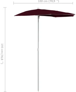 vidaXL Półokrągły parasol ogrodowy na słupku, 180x90 cm, bordowy vidaXL - Parasole ogrodowe - miniaturka - grafika 9