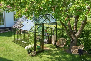 HALLS szklarnia ogrodowa Qube+ 812 - (9,9 m2; 2,61 x 3,85 m), czarna + baza, SZKŁO HARTOWANE - Szklarnie ogrodowe - miniaturka - grafika 21