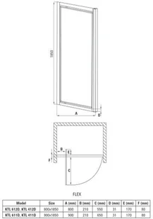 Deante Flex 90x185 szronione KTL 611D - Ścianki i drzwi prysznicowe - miniaturka - grafika 3