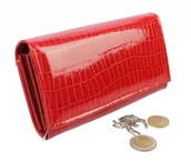 Portfele - PolskaGalanteria.pl Portfel Damski PolskaGalanteria Długi Suwak Płaski Skóra Naturalna Czerwony z Wstawką Wzór III D14 - miniaturka - grafika 1