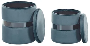 Beliani Zestaw 2 pufów ze schowkiem welurowy niebieski DORIS - Taborety i hokery - miniaturka - grafika 3