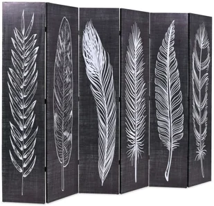 vidaXL Składany parawan, 228x180 cm, motyw piór, czarno-biały - Parawany - miniaturka - grafika 3