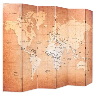 vidaXL Składany parawan, 228x180 cm, mapa świata, żółty - Parawany - miniaturka - grafika 3