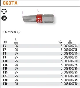 Beta KOŃCÓWKA WKRĘT.PROFIL TORX Z KOL.OZN.T25 860TX/25 - Klucze i nasadki - miniaturka - grafika 2