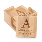 Pozostałe akcesoria barmańskie - Murrano Podkładki bambusowe pod piwo kawę zestaw x6 grawer inicjał nazwisko PDK-BMB-027 - miniaturka - grafika 1