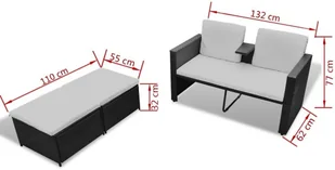 vidaXL 4-cz. zestaw wypoczynkowy do ogrodu, poduszki, rattan PE czarny 40737 - Meble ogrodowe - miniaturka - grafika 7