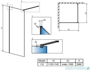 Radaway Modo X II kabina Walk-in 115x200 szkło przejrzyste 10mm 389315-01-01 | - Ścianki i drzwi prysznicowe - miniaturka - grafika 2