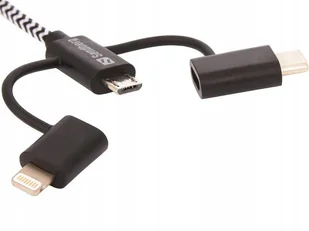 Sandberg Kabel USB USB A > Lightning + MicroUSB + USB-C Czarny 1m 441-01 441-01 - Kable USB - miniaturka - grafika 3