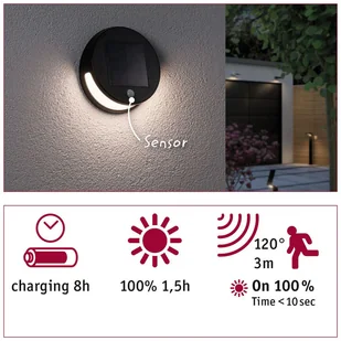 Paulmann Outdoor Solar kinkiet Helena IP443000K 100lm czujnik ruchu Antracyt 94265 - Lampy ogrodowe - miniaturka - grafika 6