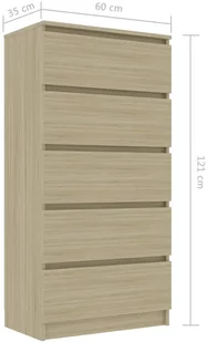 vidaXL Komoda, dąb sonoma, 60x35x121 cm, płyta wiórowa 8719883870762 - Komody - miniaturka - grafika 6