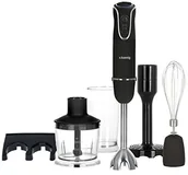 Blendery ręczne - h.koenig H. Koenig mix75 Stabmixer zestaw z kubkiem Mix, trzepaczka do piany i robienia puree, 750 W, czarny i ze stali szlachetnej MIX75 - miniaturka - grafika 1