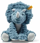 Maskotki i pluszaki - Steiff 087806 oryginalny pluszowy zwierzak Dixi Triceratops, Soft Cuddly Friends przytulanka ok. 28 cm, markowy plusz z guzikiem w uchu, Przytulny przyjaciel dla niemowląt z narodzin, Petrol 087806 - miniaturka - grafika 1