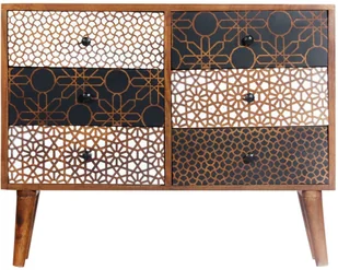 vidaXL Szafka z nadrukiem, 90 x 30 x 70 cm, lite drewno mango vidaXL - Szafki do salonu - miniaturka - grafika 5