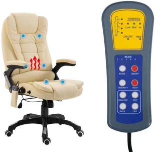 Fotel biurowy, krzesło biurowe vidaXL Krzesło biurowe z masażem, kremowe, sztuczna skóra - Fotele i krzesła biurowe - miniaturka - grafika 6