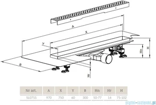 Radaway Slim Basic odpływ liniowy 75x6cm 5L075S/5R075SB | - Odpływy liniowe - miniaturka - grafika 2