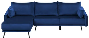 Beliani Beliani Sofa narożna prawostronna welur ciemnoniebieska VARDE - Narożniki - miniaturka - grafika 2