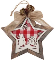 Ozdoby bożonarodzeniowe - Zawieszka drewniana gwiazdka z bałwankiem 8 cm 1 szt. - miniaturka - grafika 1
