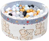 Suche baseny - TUPPI Basenik z kulkami piłeczkami piłkami dla dzieci niemowląt 90x40 - 200 kulek - Miś przyjaciel szary - miniaturka - grafika 1