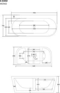 Corsan Wanna przyścienna wolnostojąca E030 Mono 150 cm z wykończeniem złotym 648882 - Wanny - miniaturka - grafika 2
