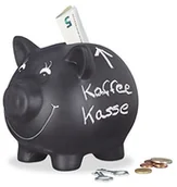 Skarbonki - Relaxdays świnka skarbonka, do opisywania, ceramika, ślub, urodziny, chrzciny, skarbonka, wys. x szer. x gł.: 14 x 17 x 13 cm, czarna 10022336 - miniaturka - grafika 1