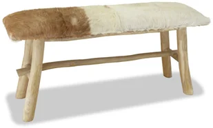 vidaXL Ławka, prawdziwa skóra, drewno tekowe vidaXL - Ławki do przedpokoju - miniaturka - grafika 6