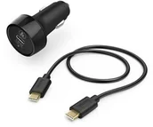 Ładowarki samochodowe - Hama samochodowa 1xUSB-C PD 18W QC 3.0 + kabel USB-C czarna - miniaturka - grafika 1