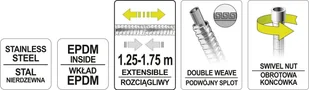 FALA WĄŻ PRYSZNICOWY ROZCIĄGLIWY 1.25-1.7M WZMOCNIONY PODWÓJNY SPLOT CHROMOWANY ANTYTWIST 75650 - Węże prysznicowe - miniaturka - grafika 5